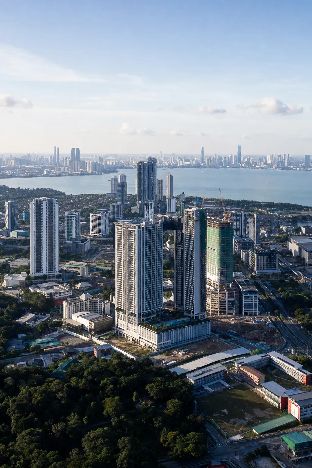 Aerial view of the Johor Bahru skyline and waterfront, a growing property investment market