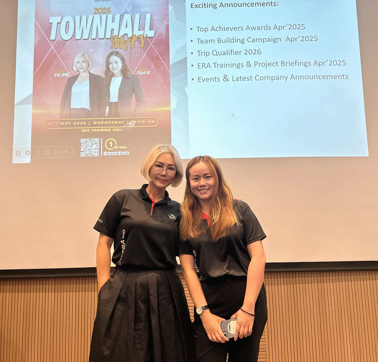 Eve Ang on stage hosting an ERA townhall session