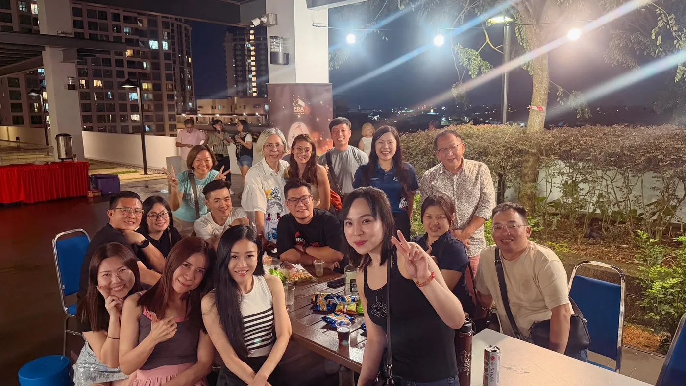 Eve Ang's property team at an evening team gathering in Johor Bahru