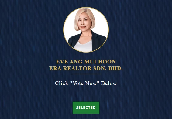 投票第一步 — Eve Ang Mui Hoon 的卡片,按钮显示绿色的 SELECTED
